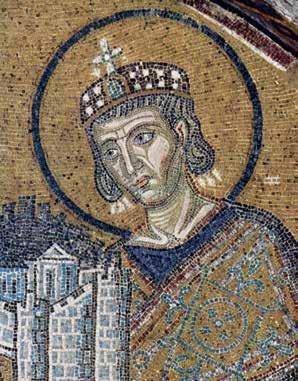 Constantin le Grand — mosaïque de Sainte-Sophie, Istanbul (détail).